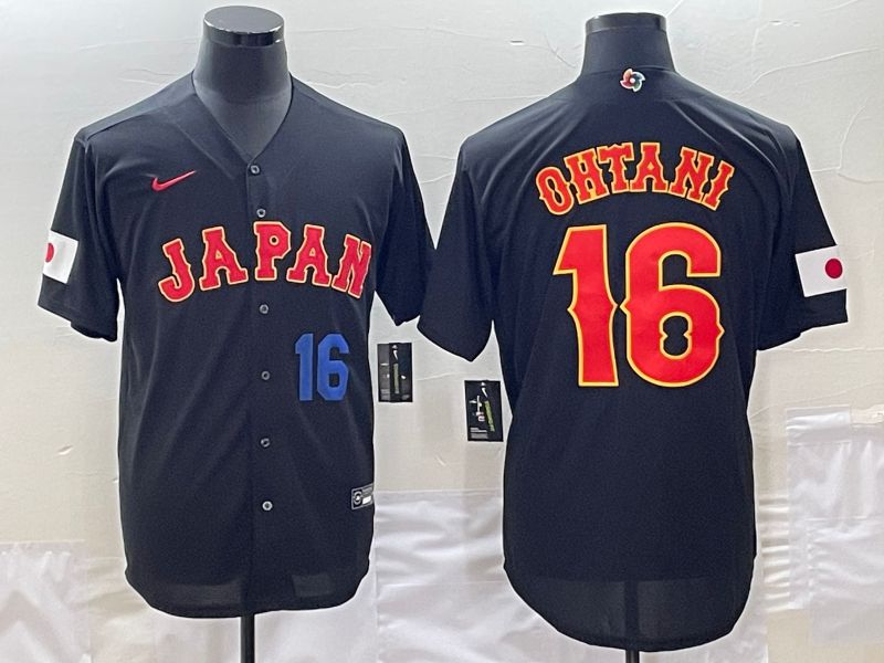 Men 2023 World Cub Japan #16 Ohtani Black Nike MLB Jersey4